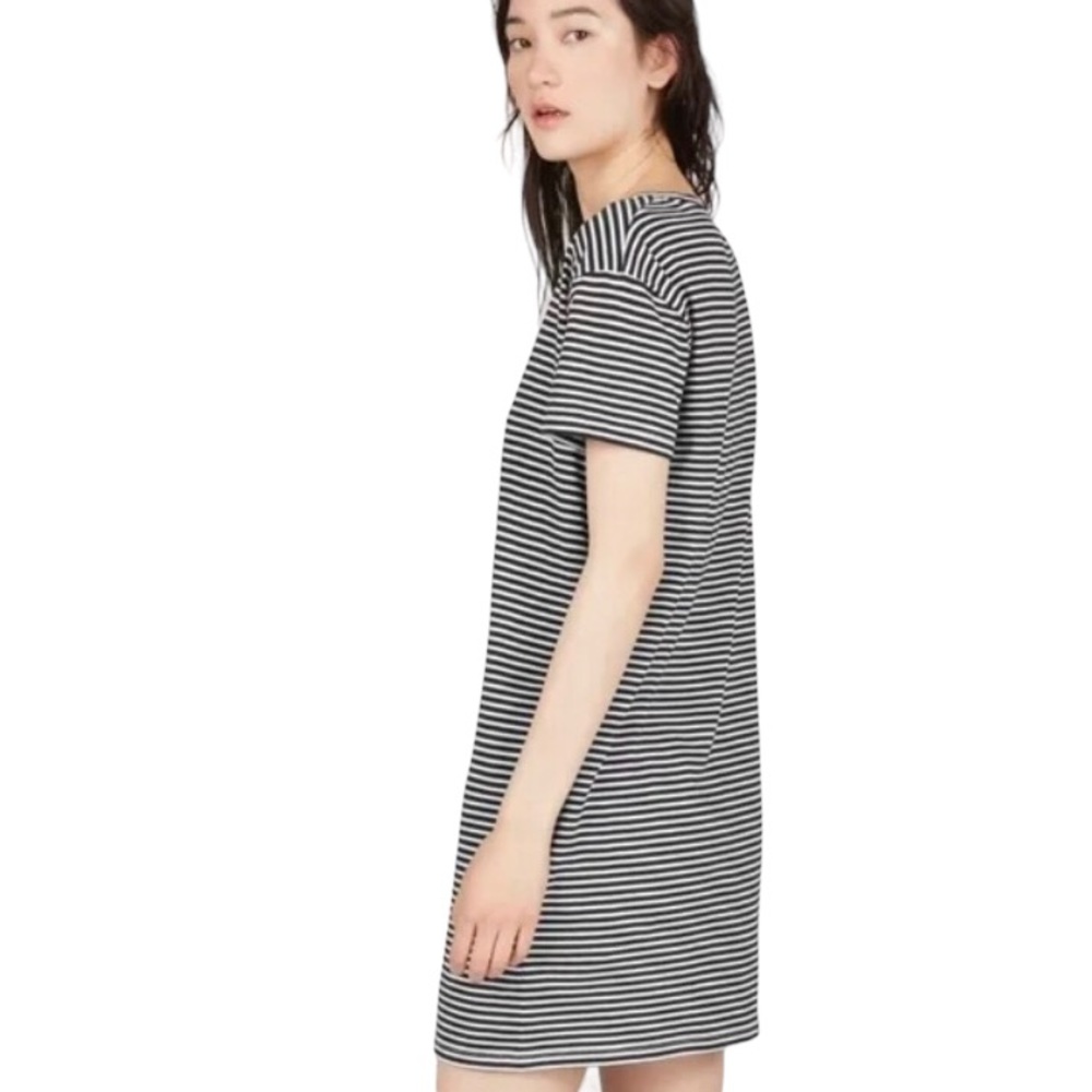EVERLANE | Women’s The Cotton Box-Cut Black White Stripes T-Shirt Dress size XS